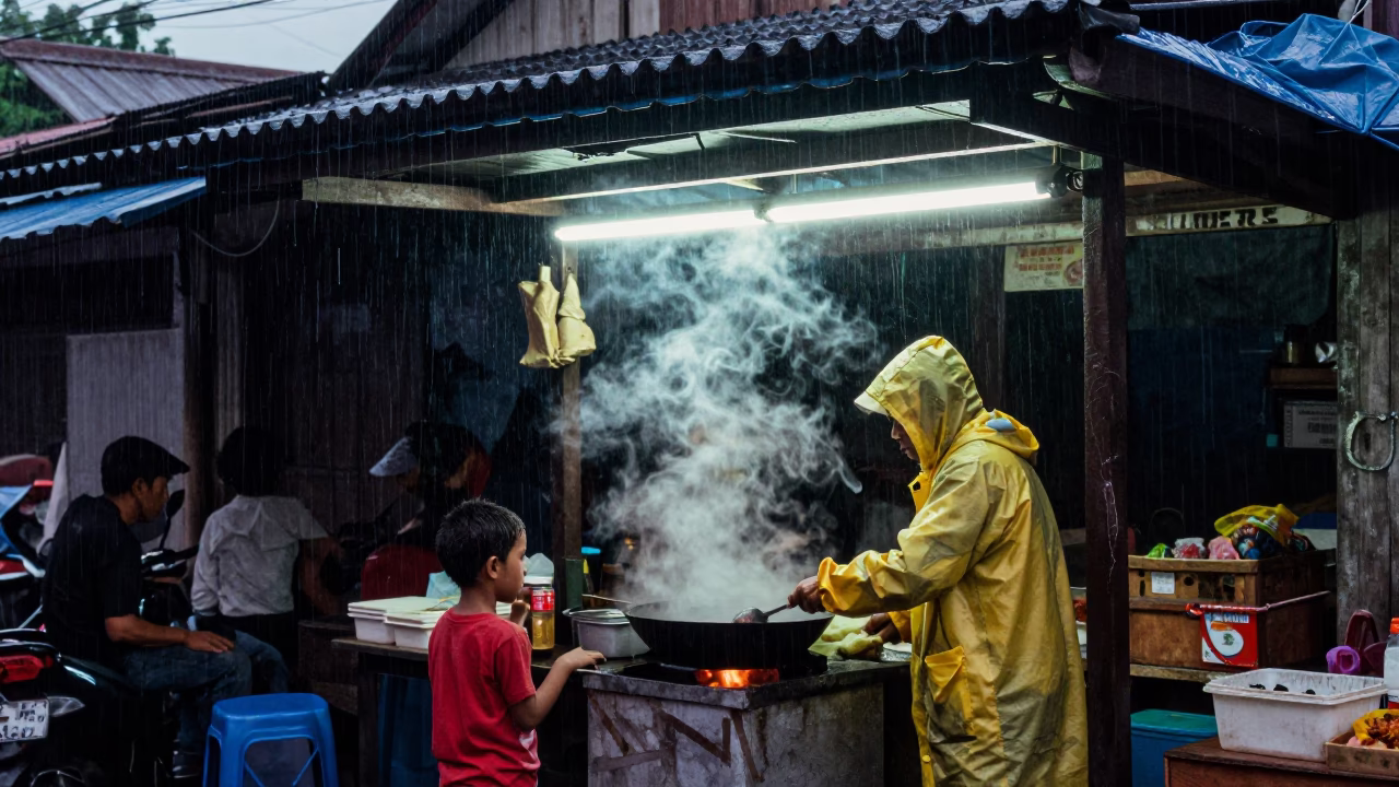 Child at Dusk Light in in Yogyakarta, Indonesia