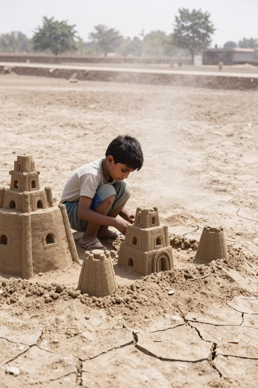 Child Building Sandcastle Muzaffarnagar Midday in in Muzaffarnagar