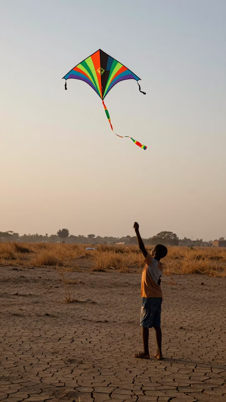 Child Flying Kite Near Kano at Sunset in near Kano