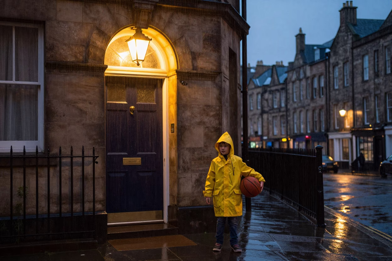 Child in Edinburgh at Dusk Light in in Edinburgh, United Kingdom
