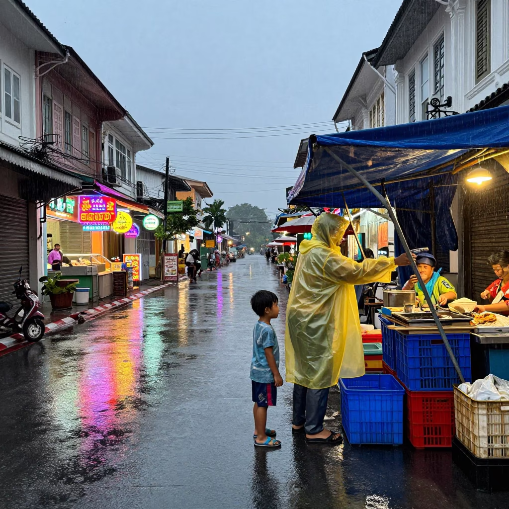 Child in Phuket at Dusk Light in in Phuket, Thailand