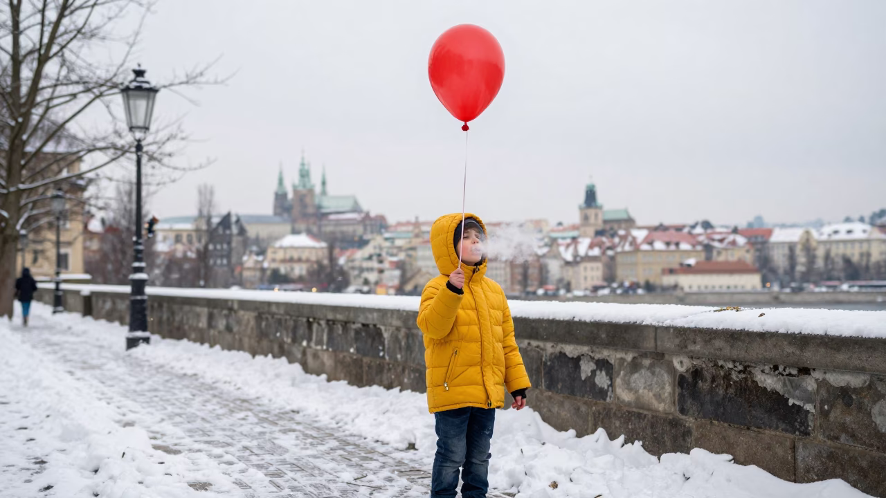 Child in Prague at Noon Light in in Prague, Czech Republic