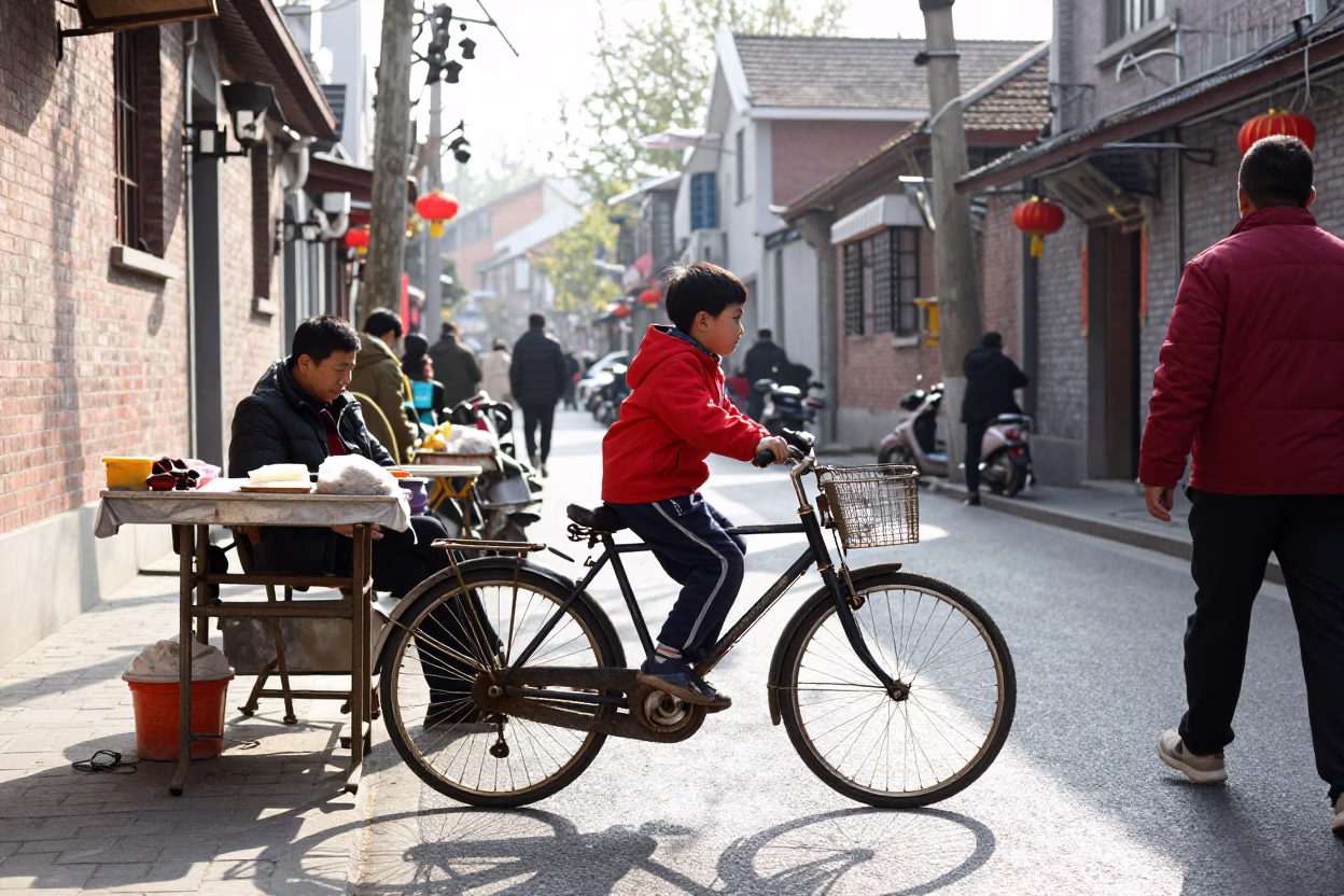 Child in Shanghai at Late Morning Light in in Shanghai, China