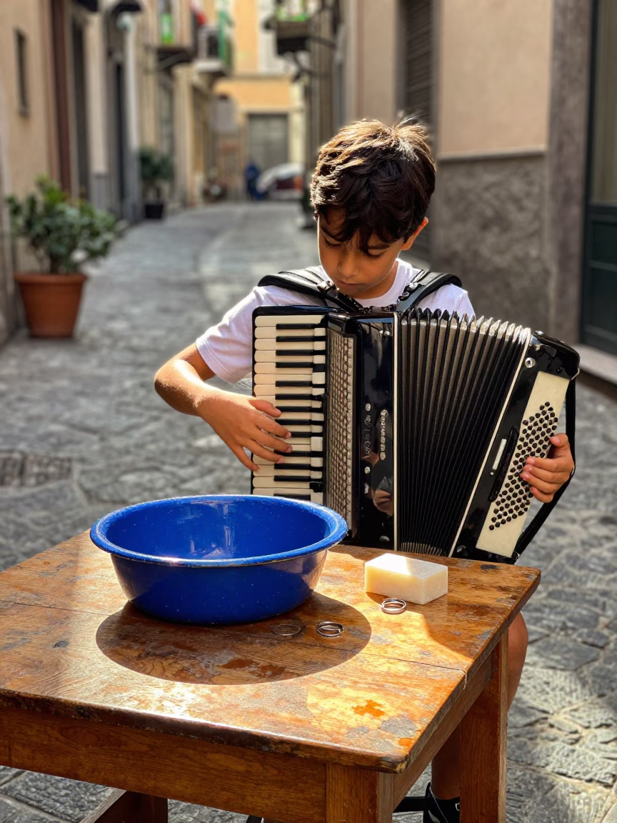 Child Plays in Naples in in Naples, Italy