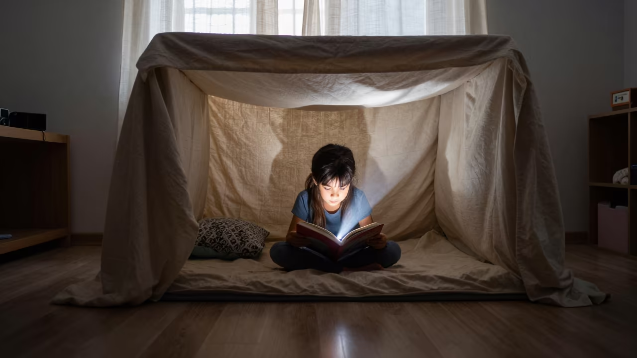 Child Reading in Market Hall Fort in in a market hall in İzmit