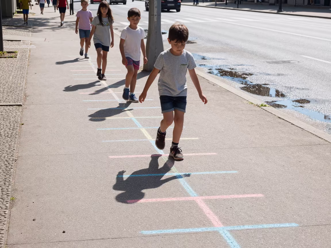 Children Hopscotch Berlin Sidewalk Midmorning in in Berlin