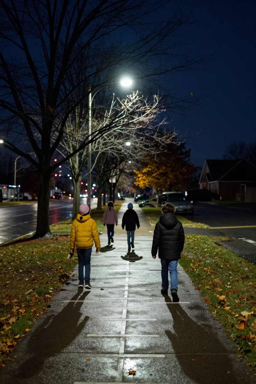 Children Hopscotch Under Fluorescent Night Sky in near Mississauga