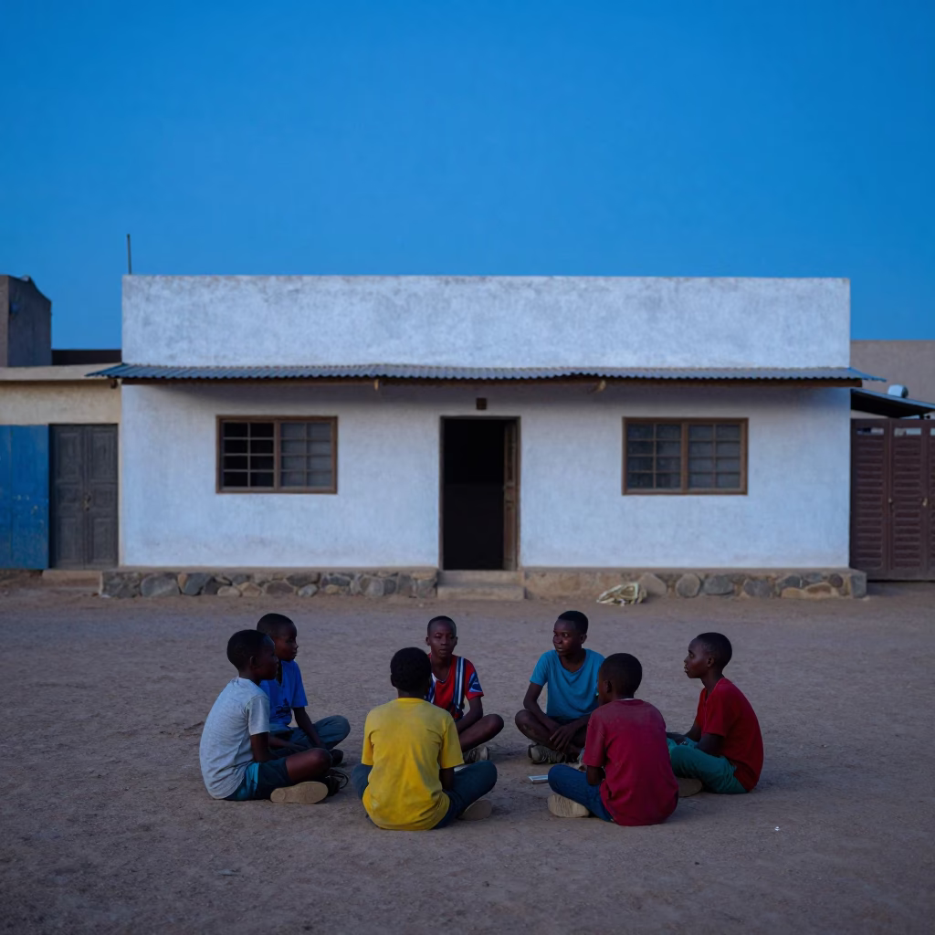 Children Playing in Dakar at The Last Blue Light Of Evening in in Dakar, Senegal