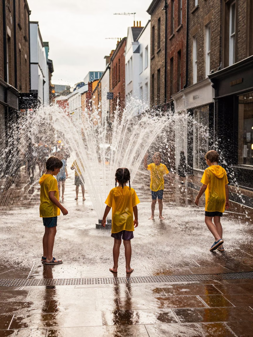 Children Splashing in Bristol in in Bristol, United Kingdom