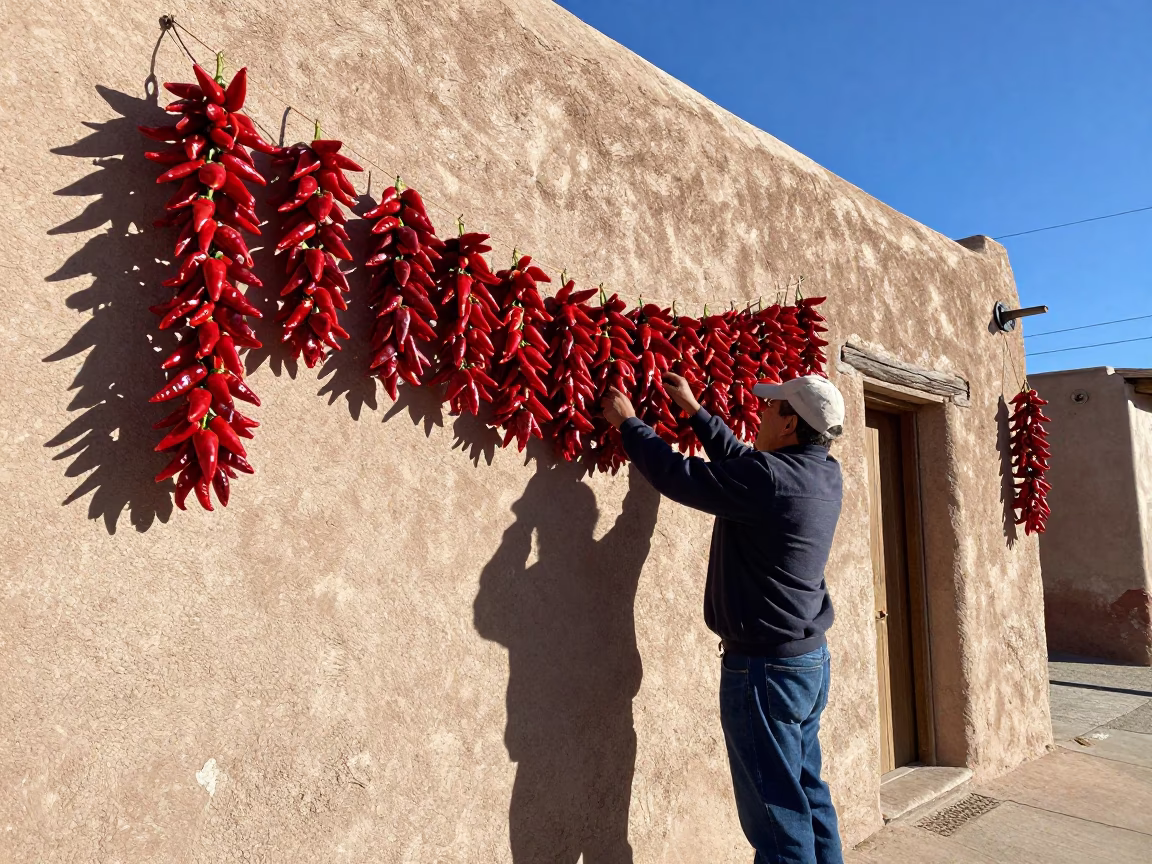 Chile Ristras in Santa Fe in in Santa Fe, New Mexico, United States