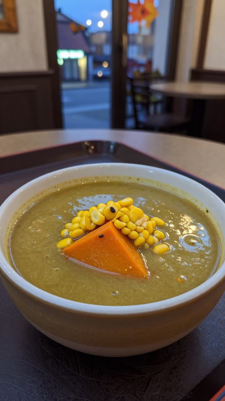 Chilean Cazuela Soup on Neon Lit Tray in on a lacquered tray in Sosnowiec