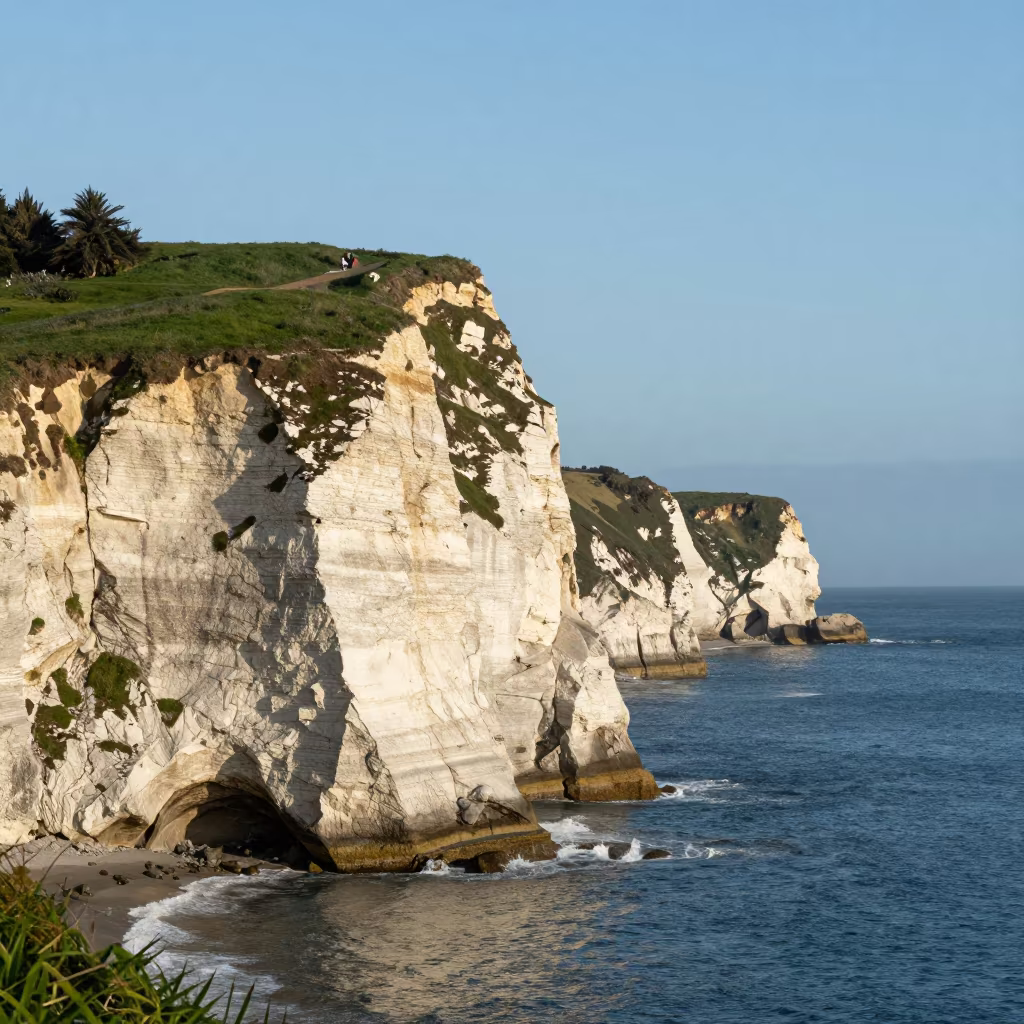 Chilean Chalk Cliff Drizzle Blue Sea in along a wave-cut shoreline in Chile