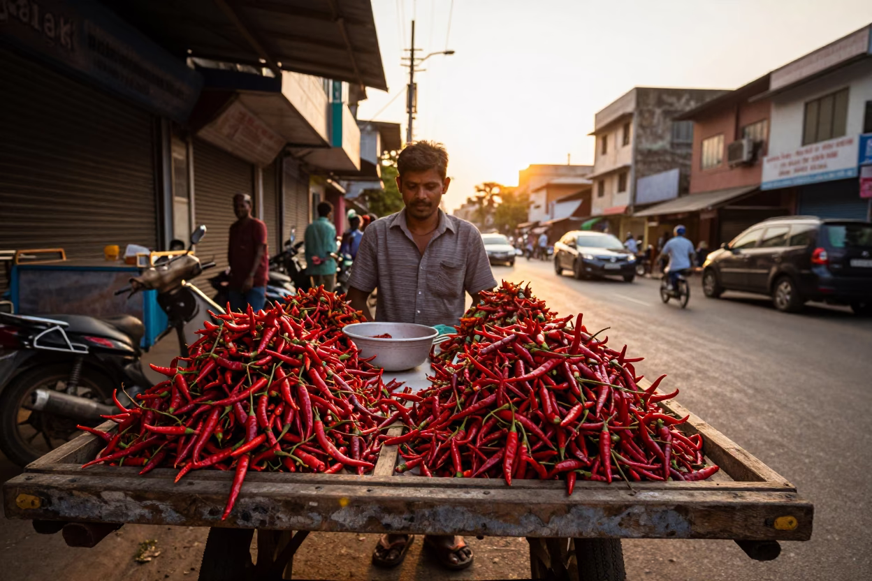 Chili Peppers in Chennai at Golden Hour in in Chennai, India
