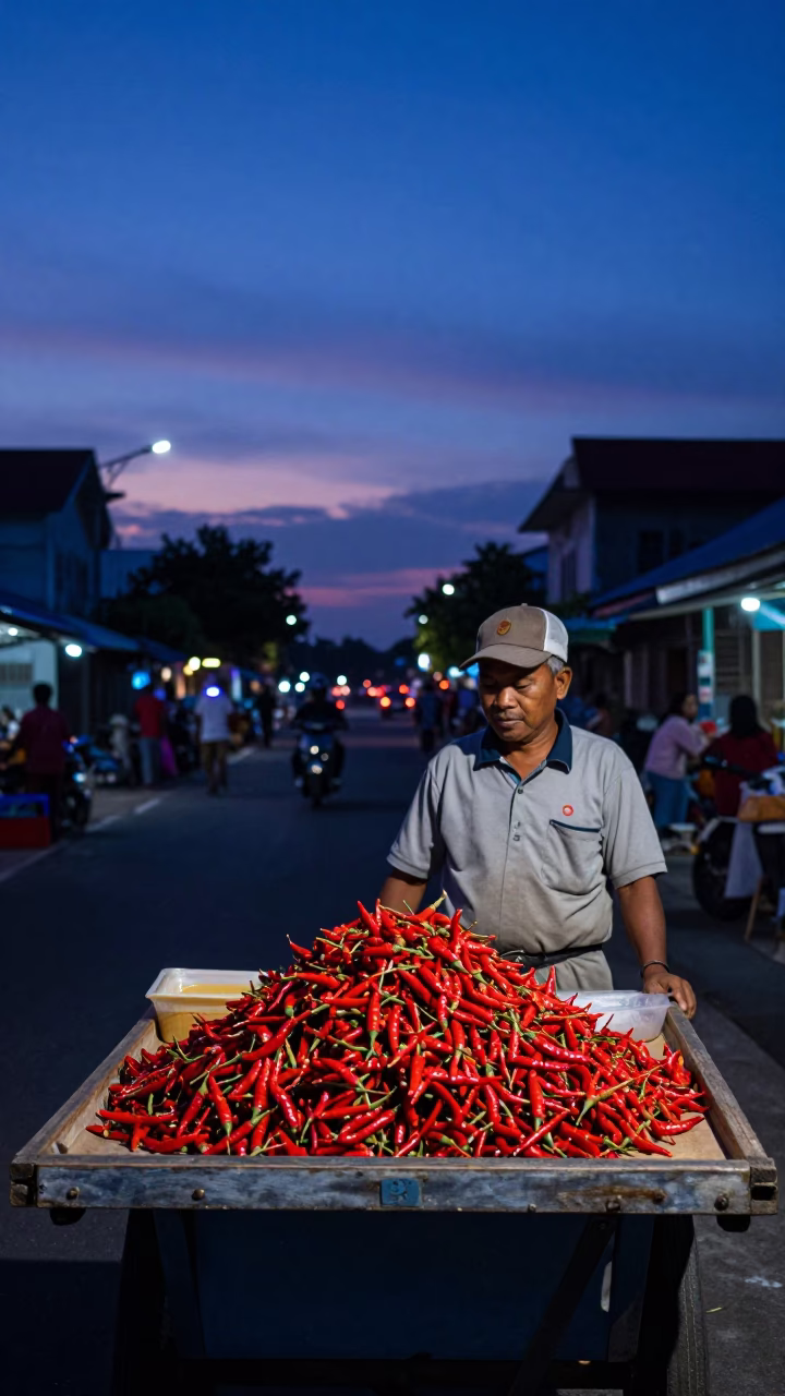 Chili Peppers in Denpasar at Indigo Twilight After Sunset in in Denpasar, Indonesia