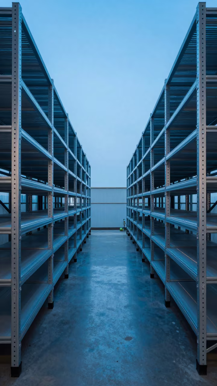 Chilled Logistics Bay Evening Neon Reflections in inside a chilled distribution bay near Lodhi Colony, Delhi