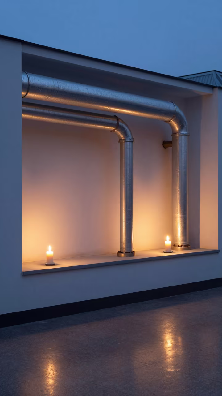Chilled Water Pipes Candlelit Display Ledge in on a painted display ledge in Sloviansk