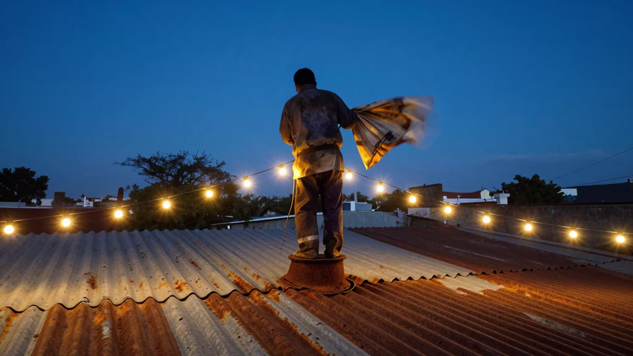 Chimney Sweep on Rooftop at Blue Hour in near Santa Cruz de la Sierra