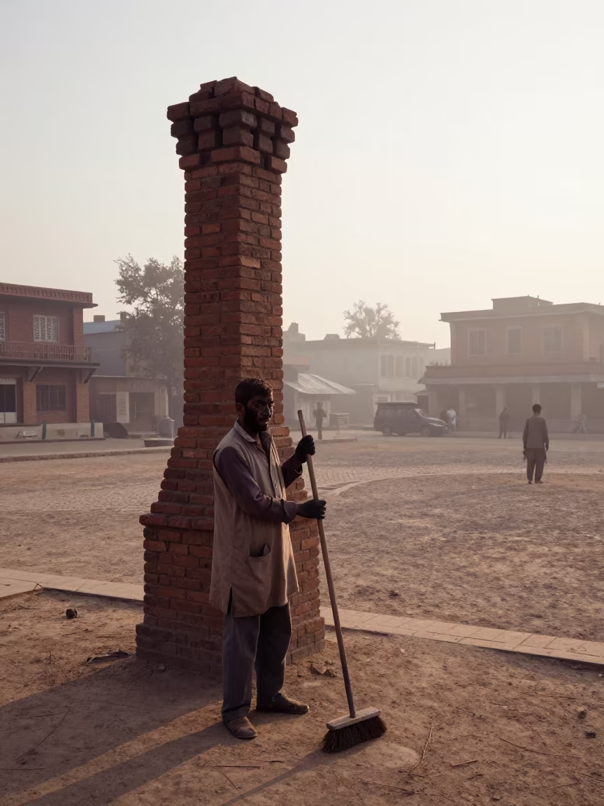 Chimney Sweep in Sahiwal Evening Mist in at a public square in Sahiwal
