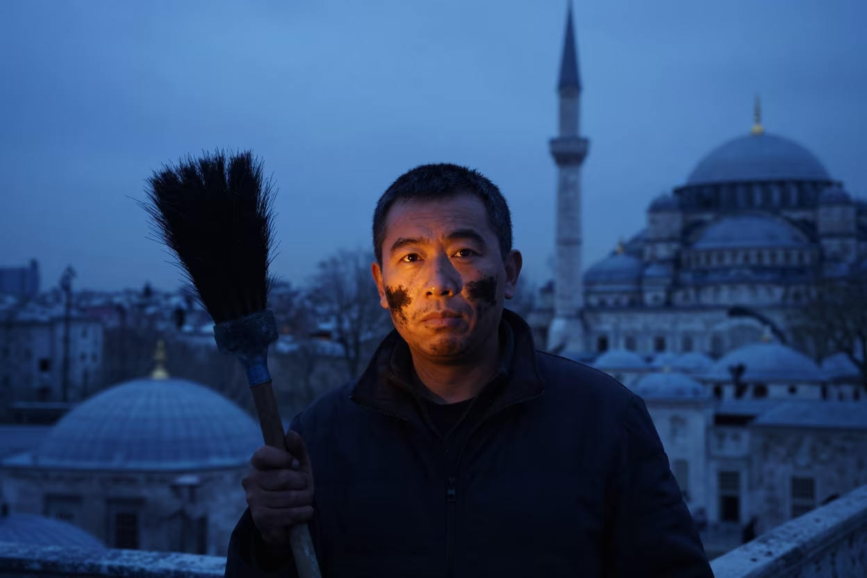 Chimney Sweep in Sultanahmet Twilight in in Sultanahmet, Istanbul