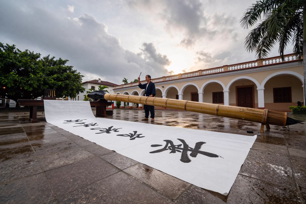 Chinese Calligraphy Demonstration Holguin Hall in in a ceremonial hall in Holguin