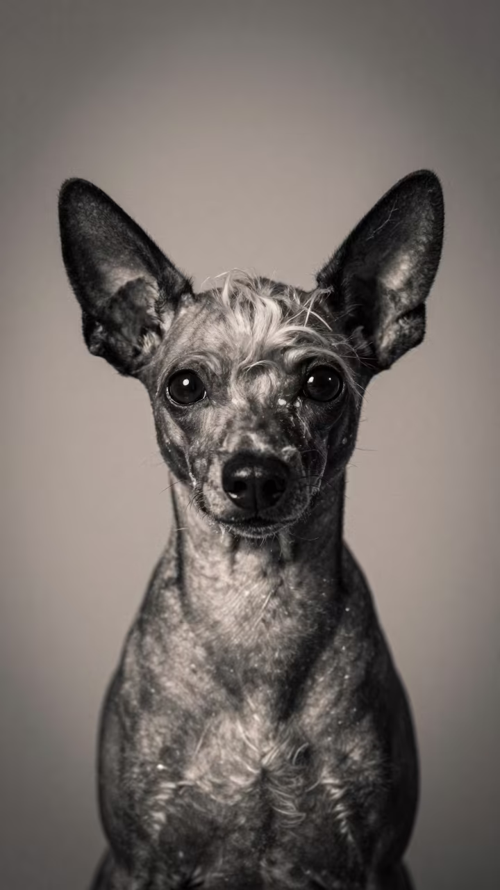 Chinese Crested Portrait in Cool Season Studio in in a quiet portrait studio with a plain backdrop and eye-level framing near Mandalay