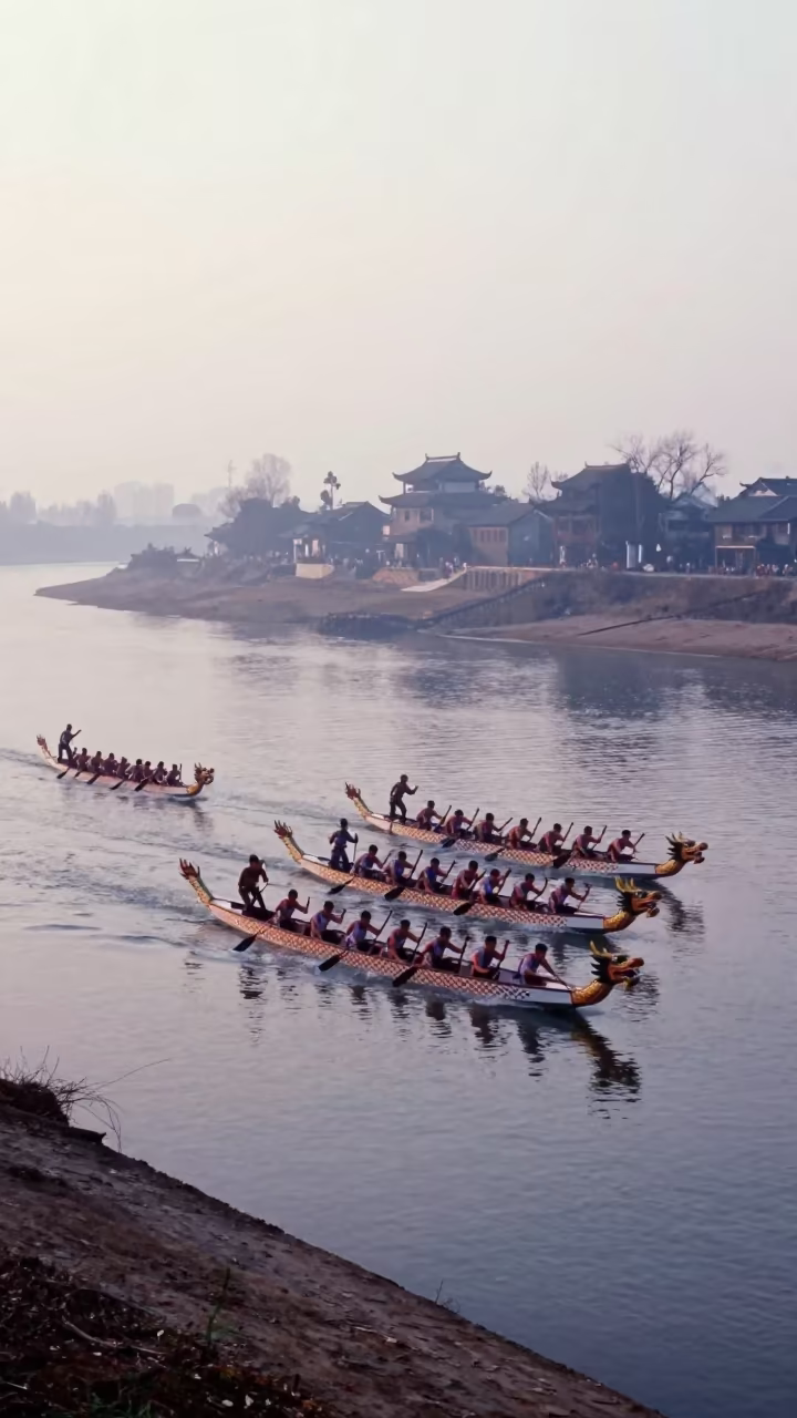 Chinese Dragon Boat Race Dawn Mist Near Mecca in near Mecca