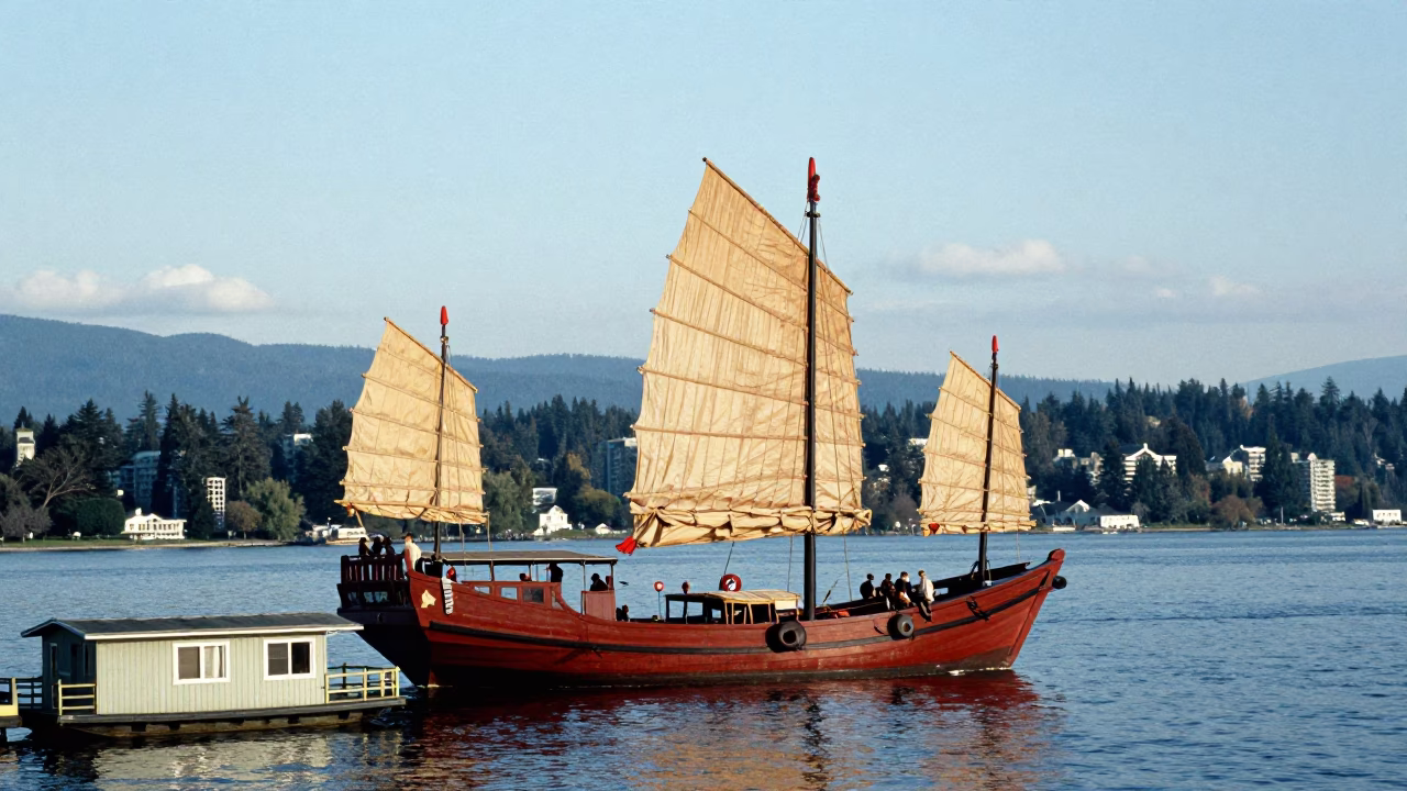 Chinese Junk at Midday Light in Vancouver in in Vancouver, British Columbia, Canada