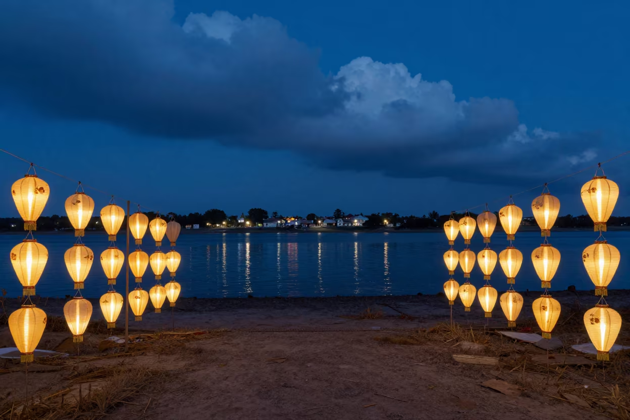 Chinese Moon Festival Lanterns Malanje Waterfront in at a waterfront celebration in Malanje