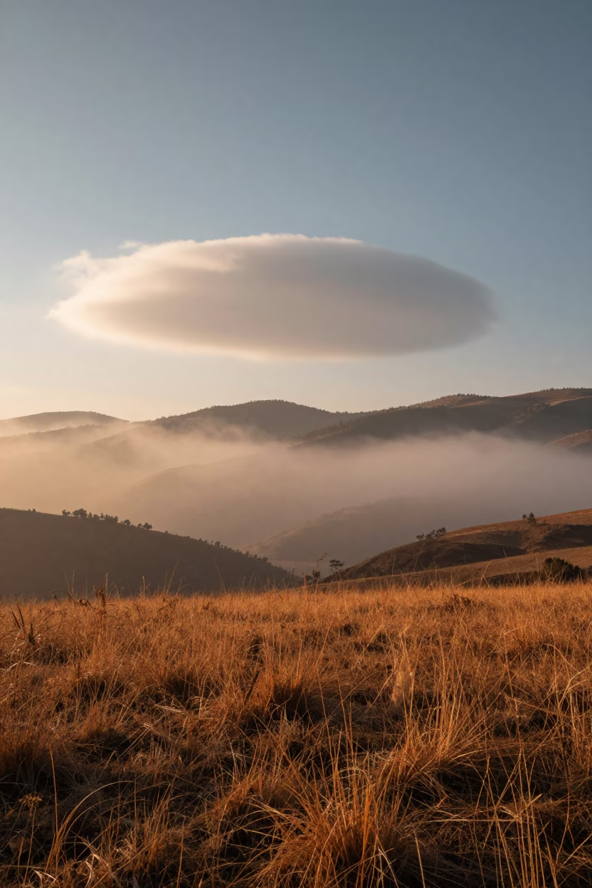 Chinook Arch Cloud Over Yunnan Foothills in across a storm-bright plain in Yunnan