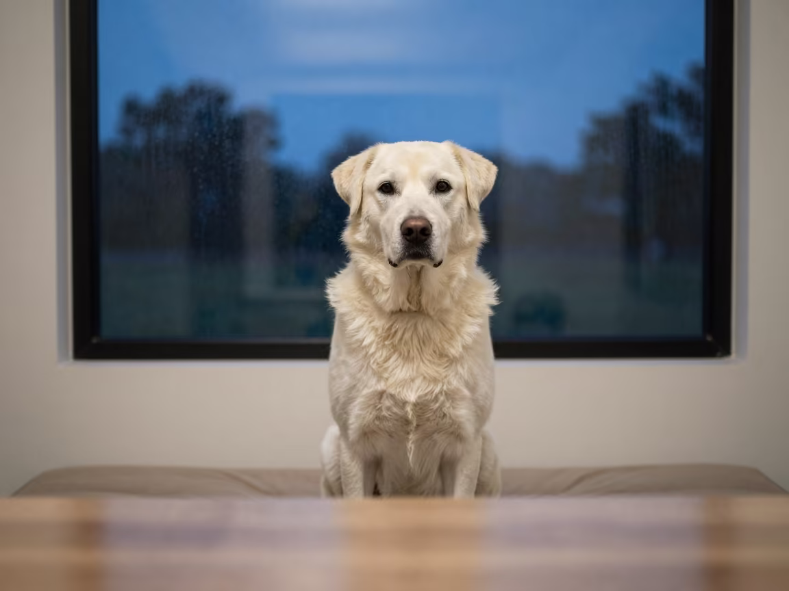 Chinook Portrait on Window Seat in Abeokuta Rainy Season in on a cushioned window seat with soft side light and an uncluttered background near Abeokuta