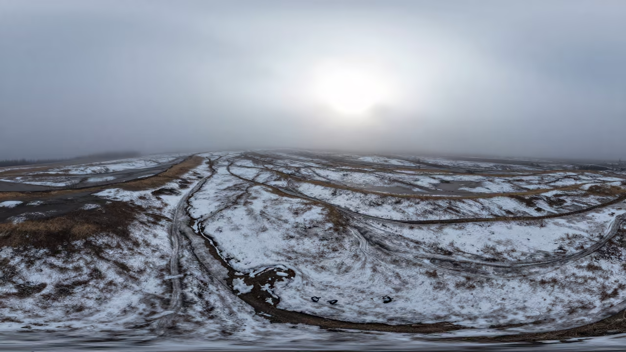 Chinook Wind Melts Snow on Foggy Canadian Foothill in through low marine fog in Canada