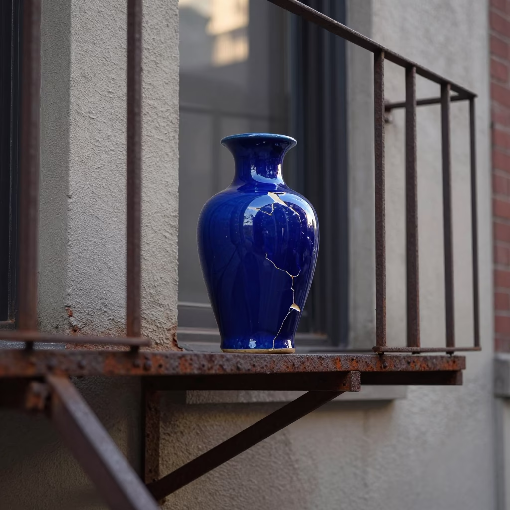 Chipped Blue Ceramic Vase in New York in in New York, United States