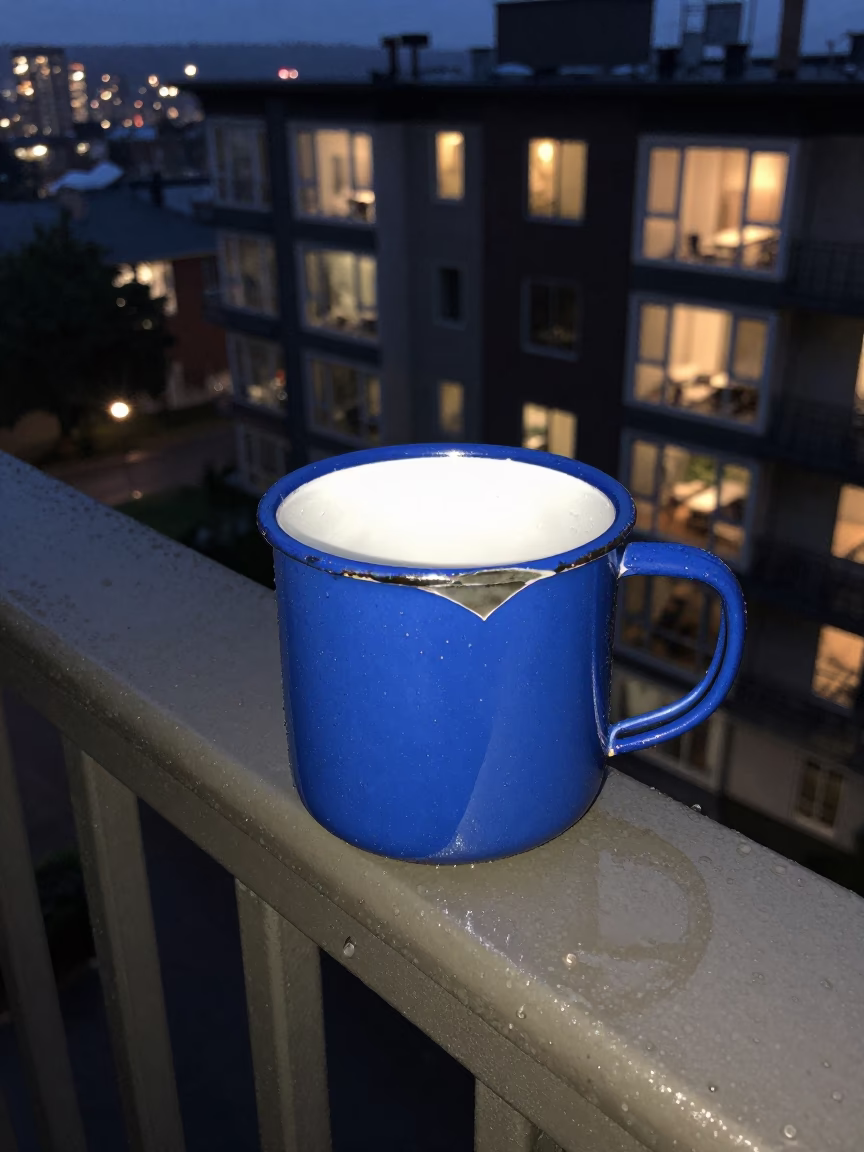 Chipped Blue Enamel Mug in Seattle in in Seattle, United States