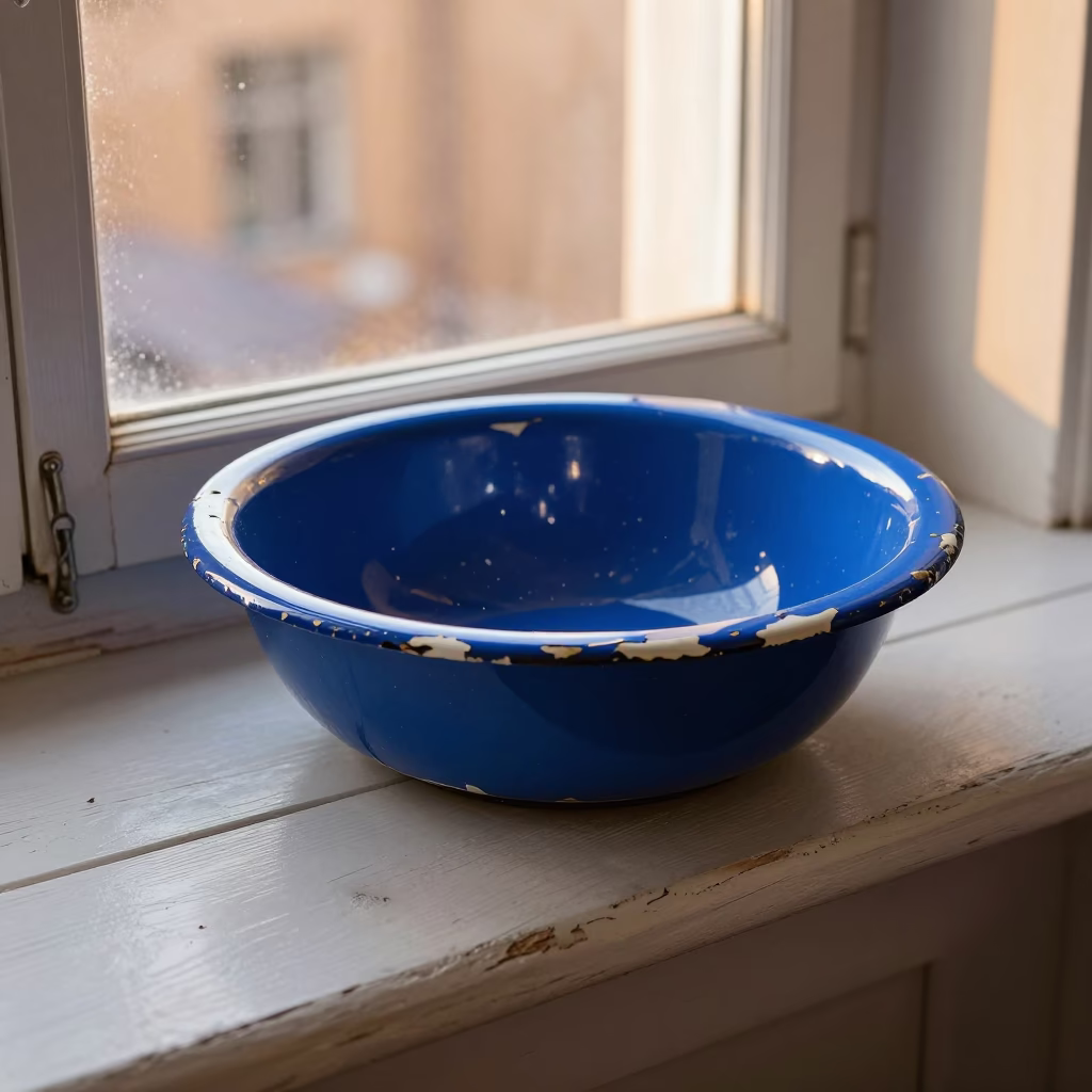 Chipped Blue Enamel Washbasin in Stockholm in in Stockholm, Sweden