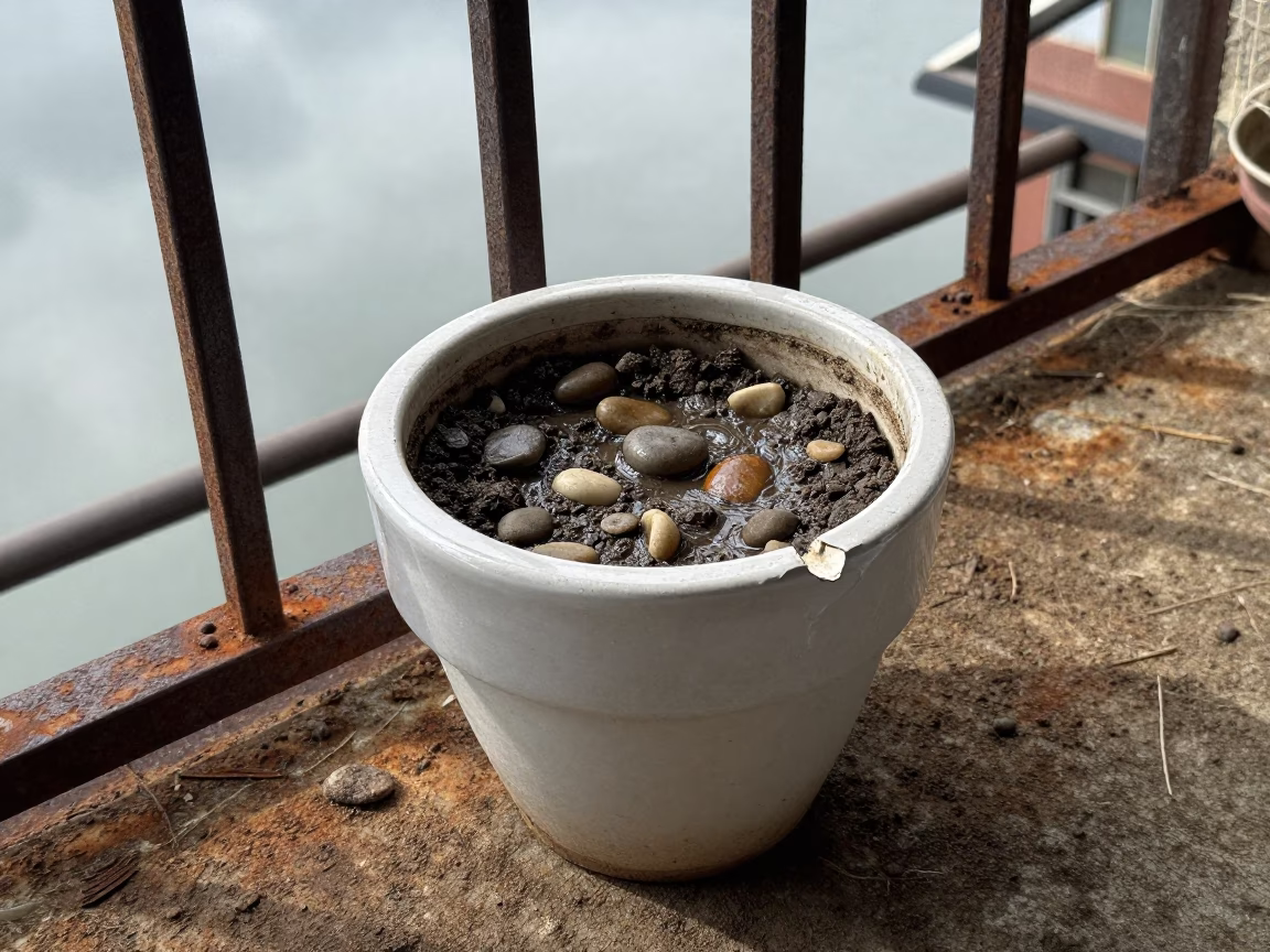 Chipped Ceramic Flowerpot in Taipei in in Taipei, Taiwan