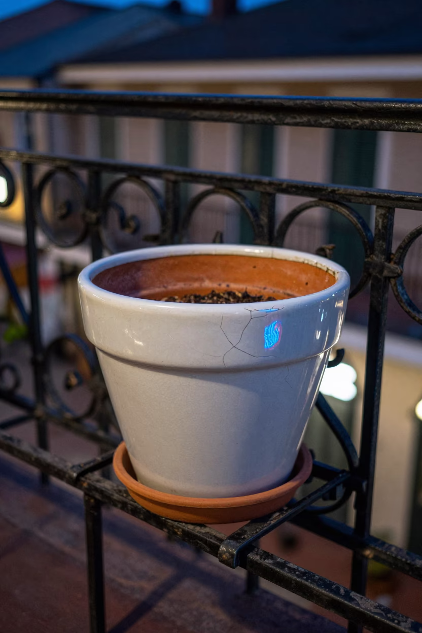 Chipped Ceramic Plant Pot in New Orleans in in New Orleans, United States