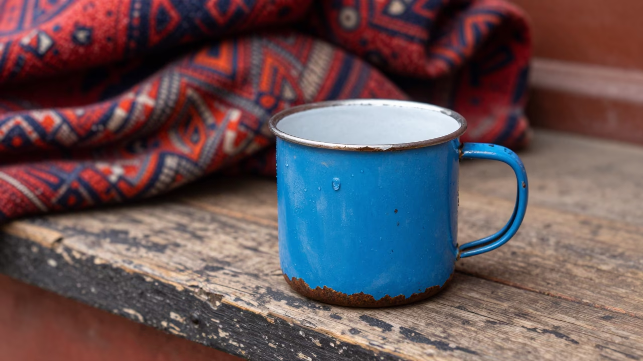 Chipped Enamel Mug in Kathmandu in in Kathmandu, Nepal