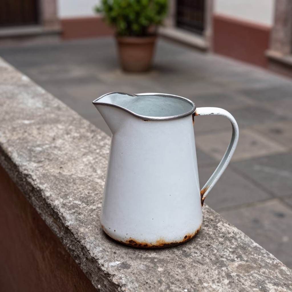 Chipped Enamel Pitcher in Guadalajara in in Guadalajara, Mexico