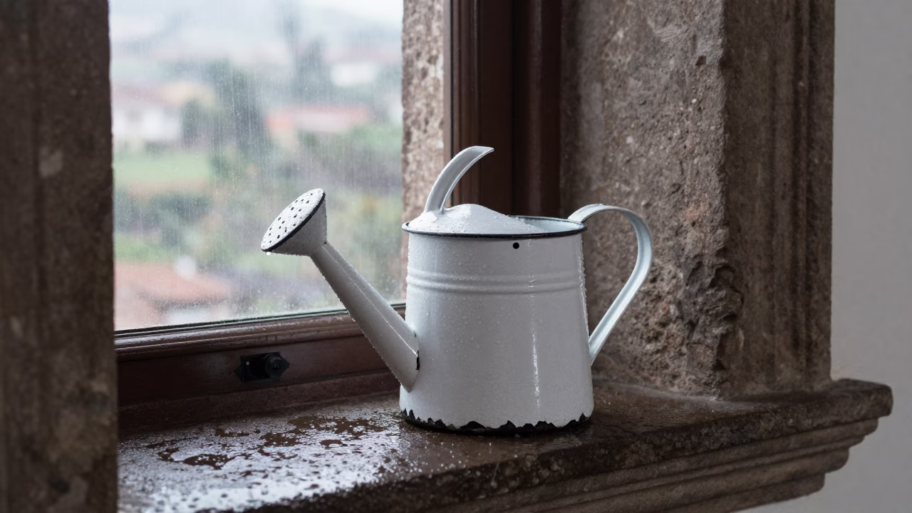 Chipped Enamel Watering Jug in Quito in in Quito, Ecuador