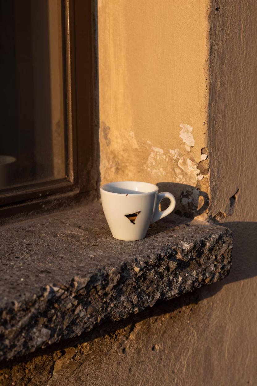 Chipped White Espresso Cup in Naples in in Naples, Italy