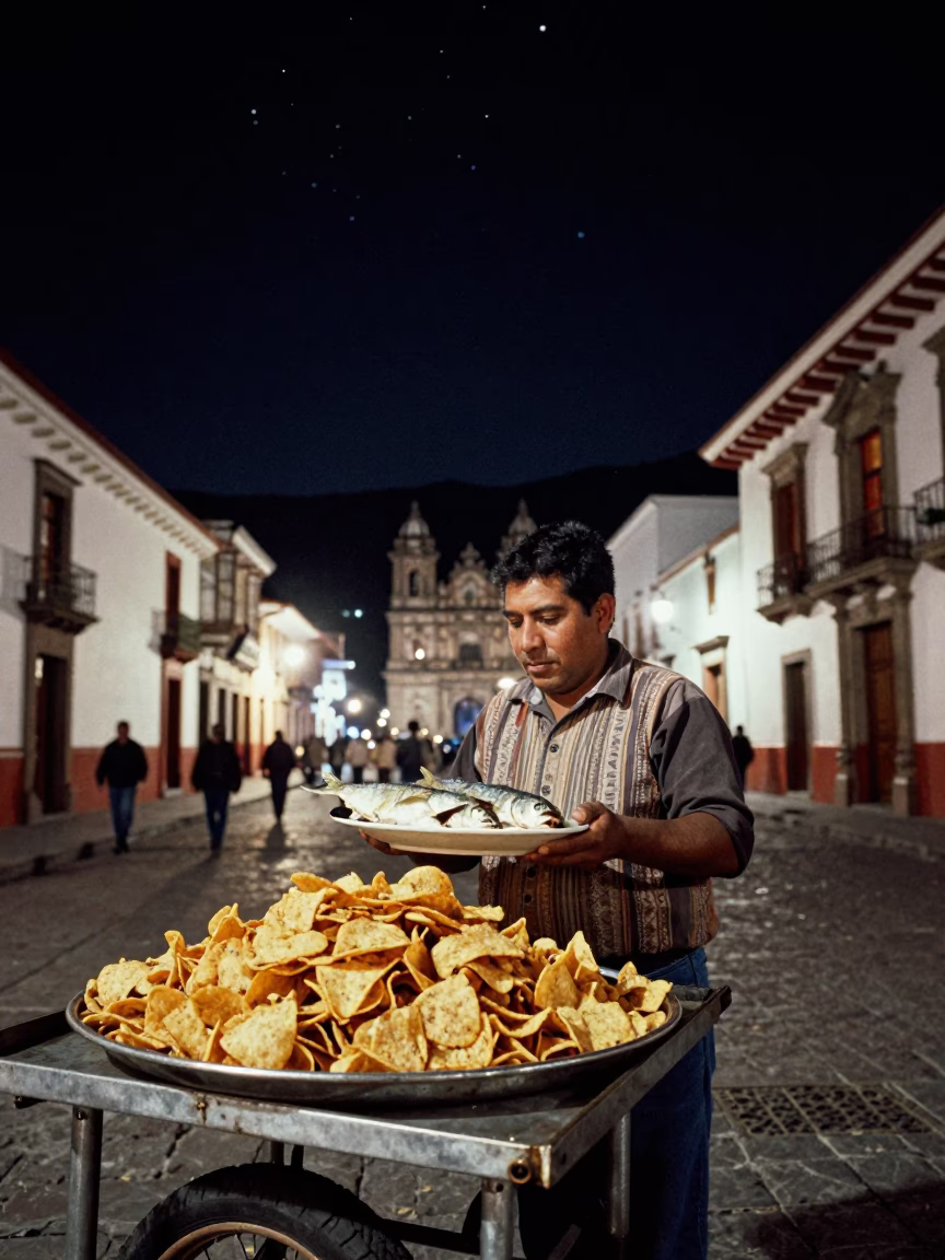 Chips in Quito at The Deepest Night Sky Light in in Quito, Ecuador