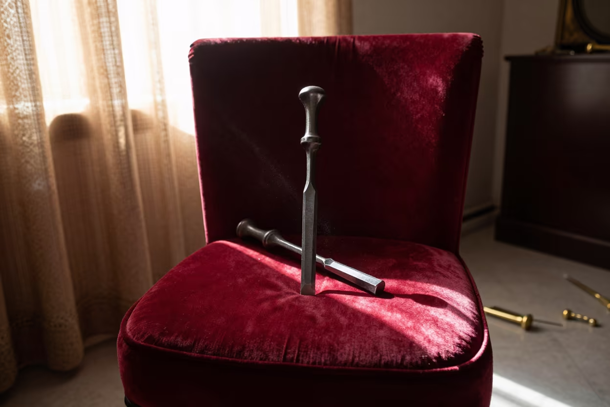 Chisel on Velvet Chair in Erzurum Workshop in on a velvet chair in Erzurum