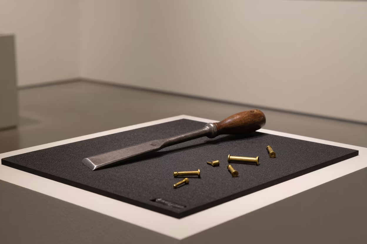 Chisel on Rubber Mat Museum Plinth Ulsan in on a museum plinth near Ulsan