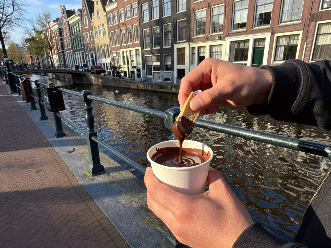 Chocolate Sauce in Amsterdam at Clear Late-afternoon Light in in Amsterdam, Netherlands