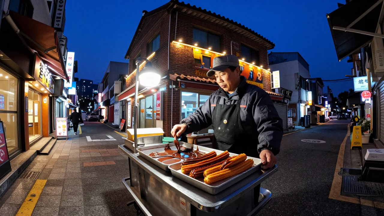 Chocolate Sauce in Seoul at The Predawn Darkness Light in in Seoul, South Korea
