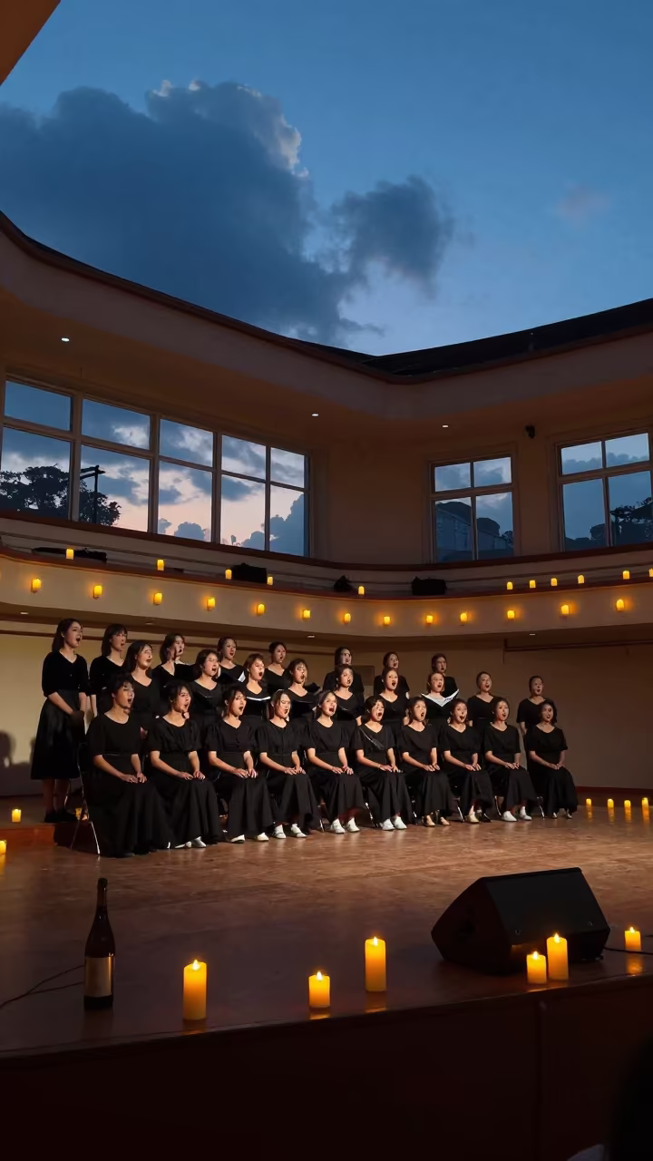 Choir Singing in Candlelit Theater Stage Chongqing in on a theater stage in Chongqing