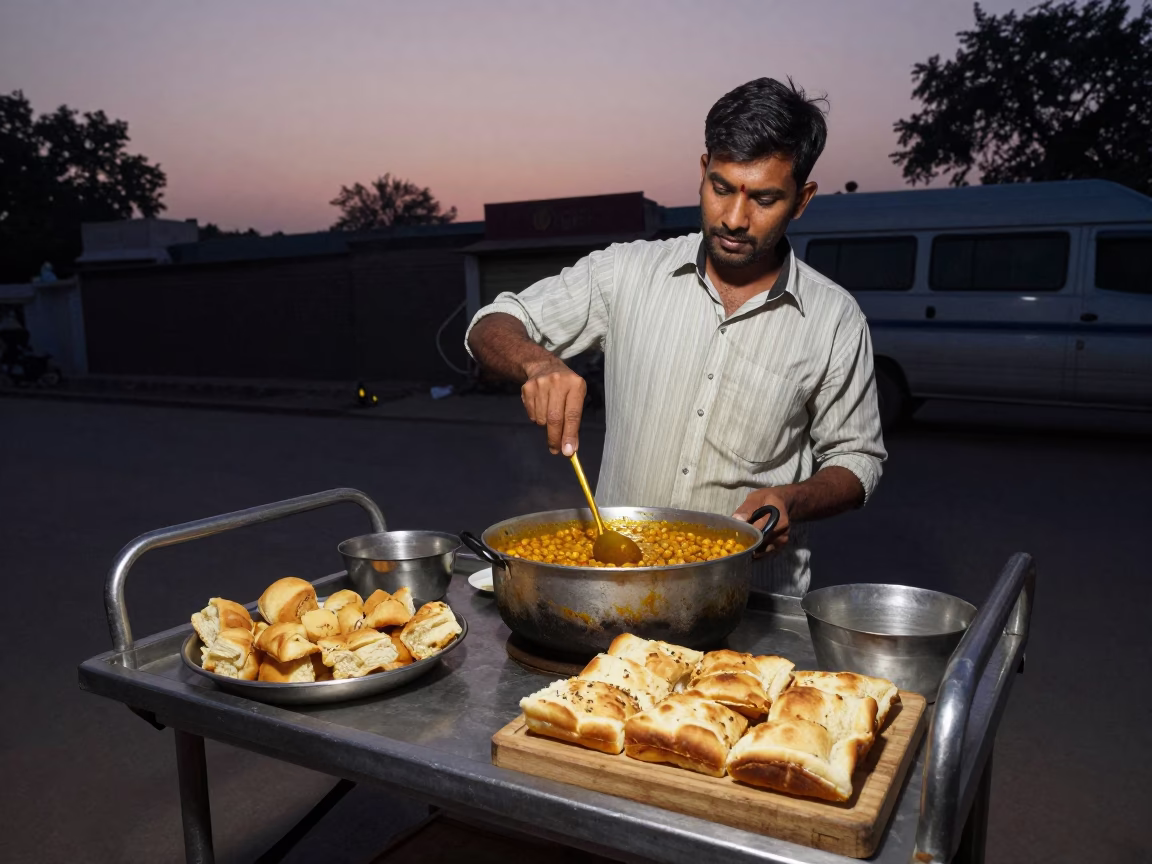 Chole Bhature in Delhi at Indigo Twilight After Sunset in in Delhi, India
