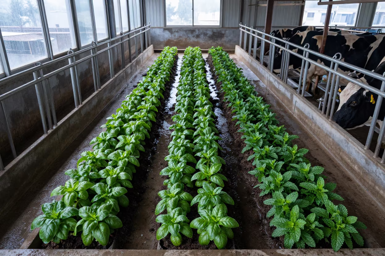 Chongqing Dairy Parlor Basil Rows Dawn in in a dairy milking parlor in Chongqing