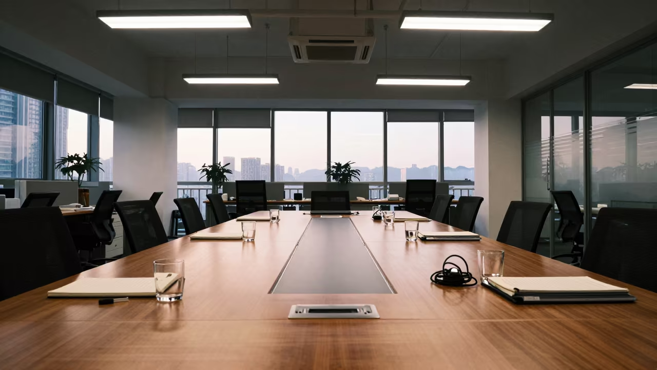 Chongqing Office Conference Room Before Dawn in inside an open-plan office bay in Chongqing