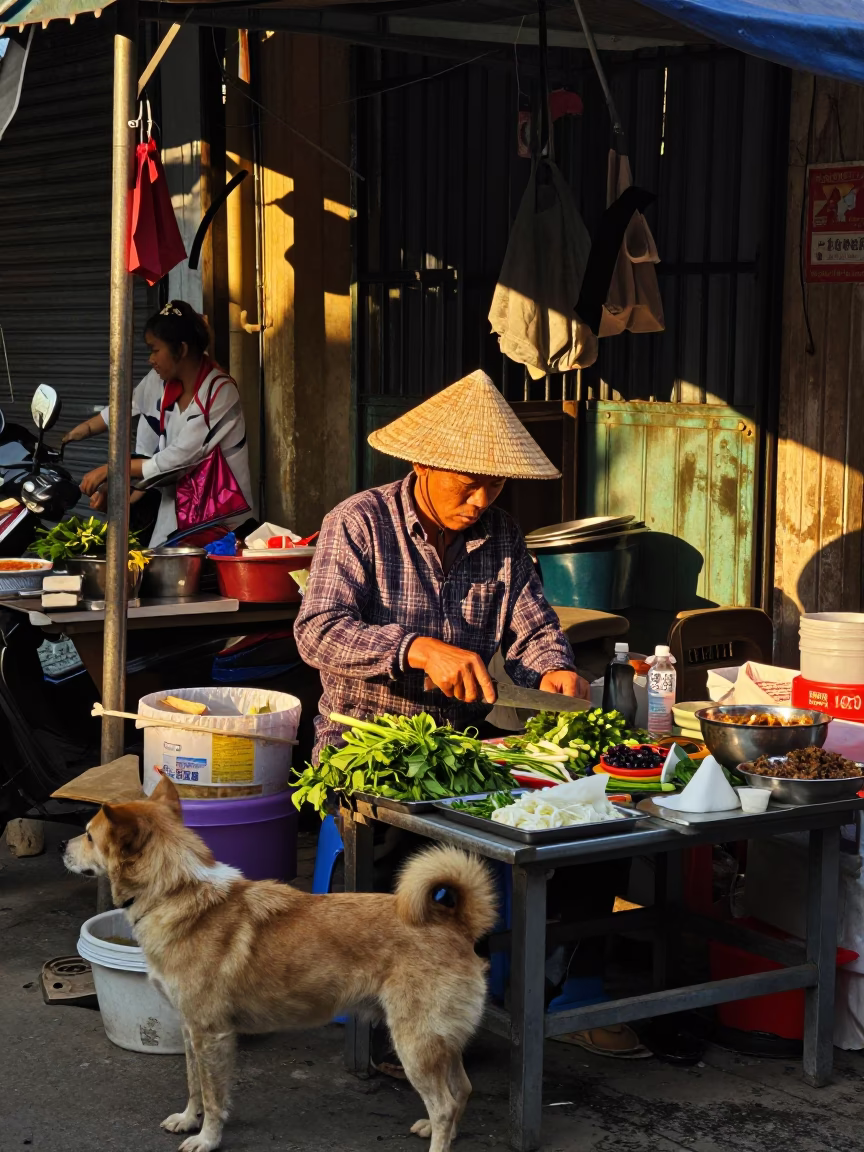 Chopping Herbs in Hanoi in in Hanoi, Vietnam